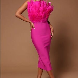 Fashion Nova Strapless Pink Feather Dress
